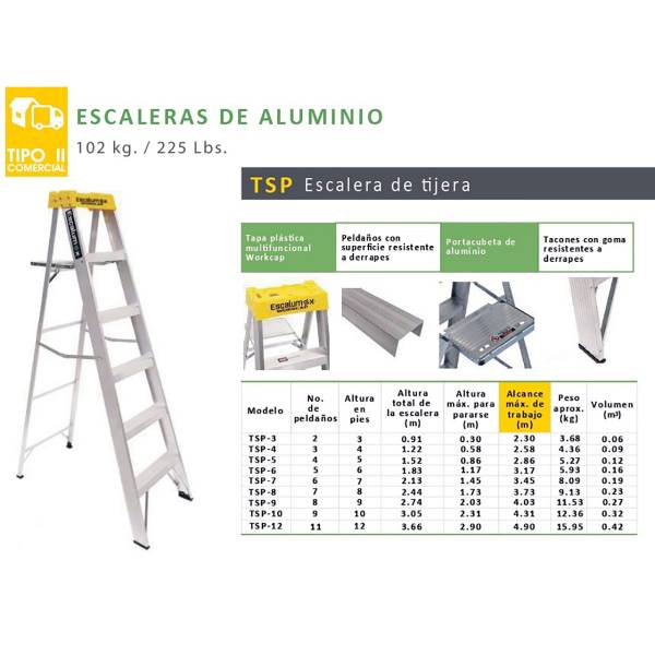 Escalera aluminio tijera 3 peldanos 1.22mts tsp-4 tipo ii 175kg (amarilla)  escalumex