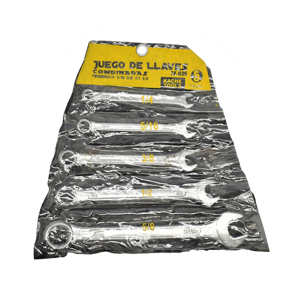 JUEGO LLAVES COMBINADAS 5 PZAS PULG 1/4,5/16, 3/8, 1/2, 5/16,  KACHE TOOLS CROMO VANADIO SK-JL06 UE:50