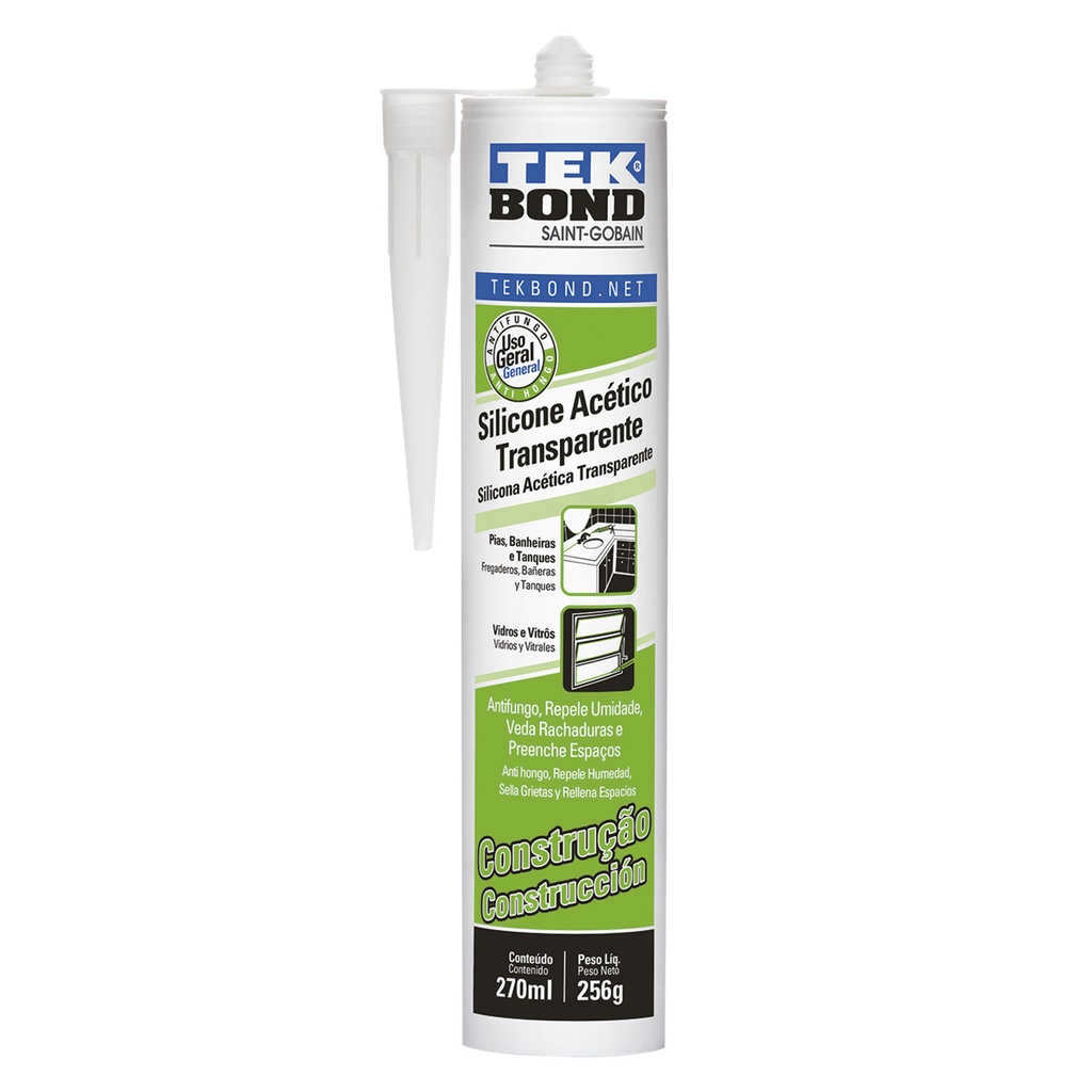 SILICONA ACETICA CONSTRUCCION TRANSPARENTE TEKBOND 270ML/256GR (UE24) REF 69957326982